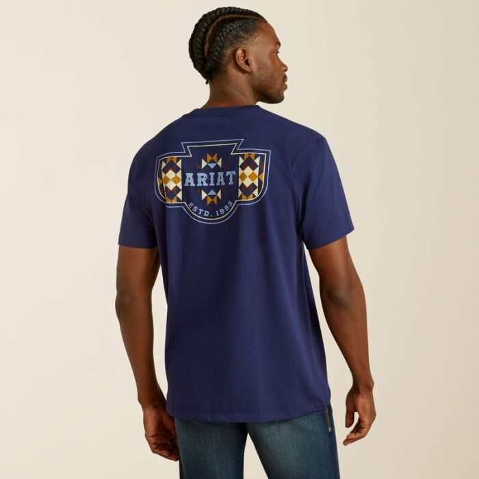 Ariat Men's Short Sleeve Woven West Tee Shirt - Medieval Blue