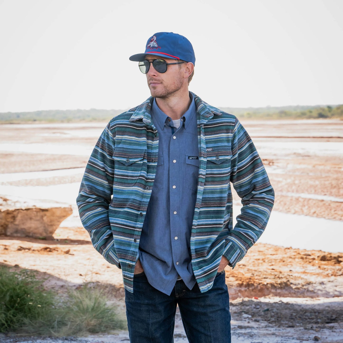 STS Men's Stringer Shirt Jacket - Brown/Green/White/Blue Stripes