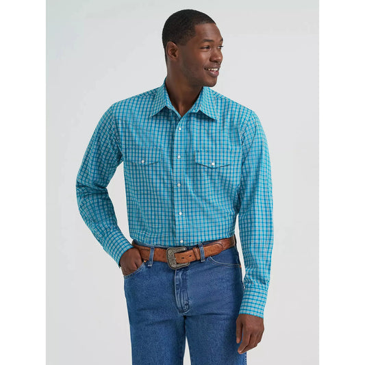 Wrangler Men's Wrinkle Resistant Long Sleeve Western Snap Plaid Shirt - Rich Teal