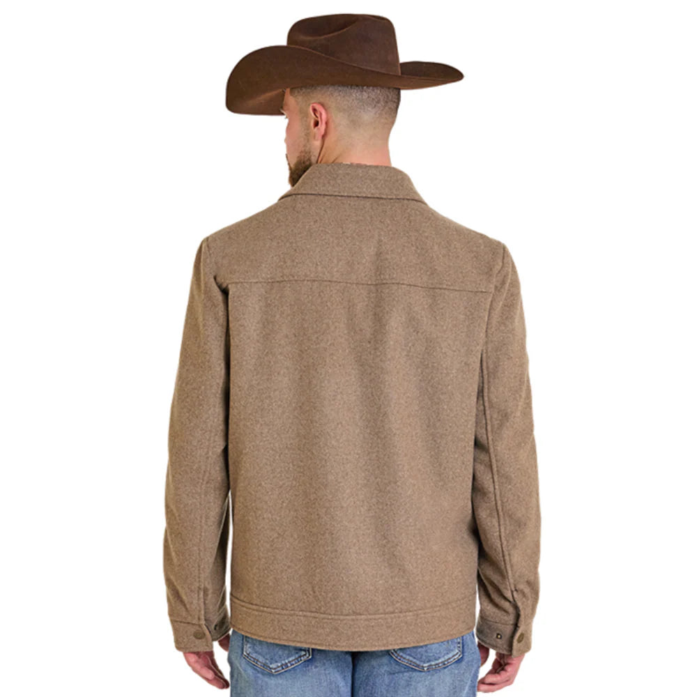 Rock & Roll Men's Long Sleeve Solid Heather Wool Snap Jacket- Tan