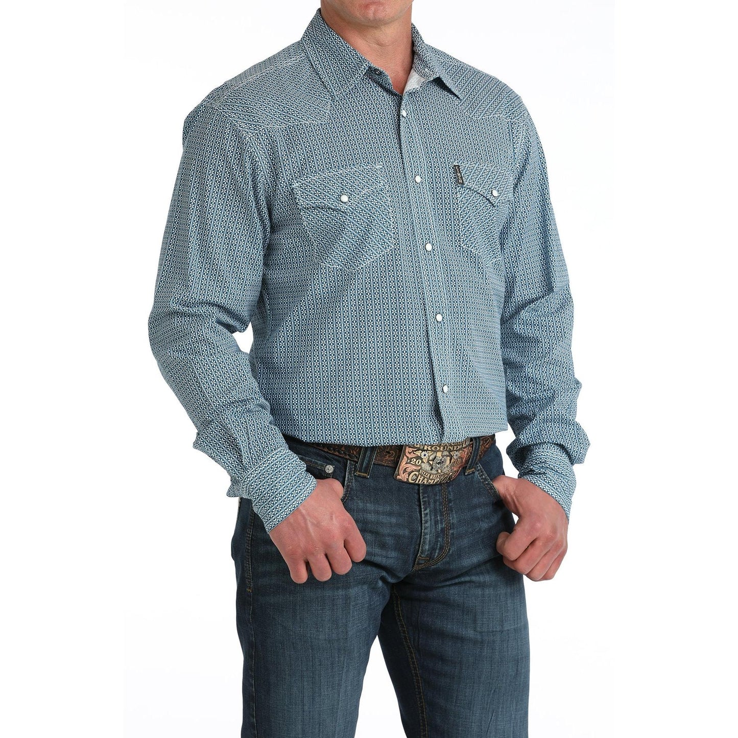 Cinch Men's Printed Modern Long Sleeve Shirt - Blue