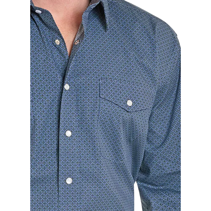 Panhandle Men's Diamonds Long Sleeve 2 Pocket Snap Shirt - Blue