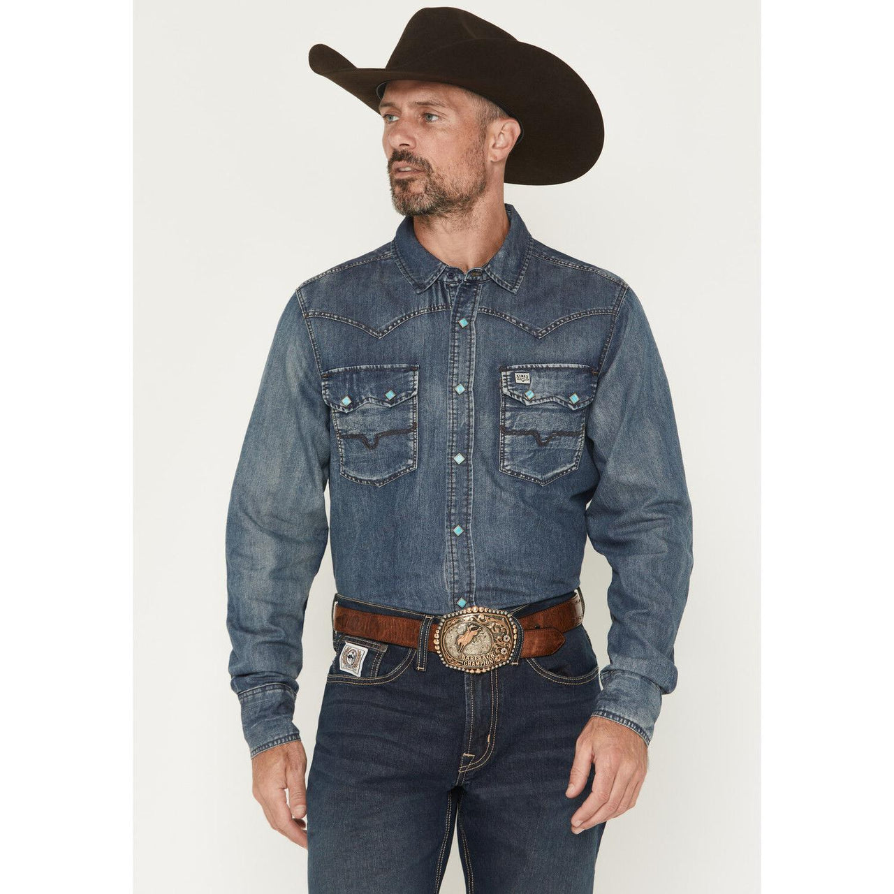 Kimes Men's Memphis Denim Long Sleeve Snap Western Shirt - Indigo
