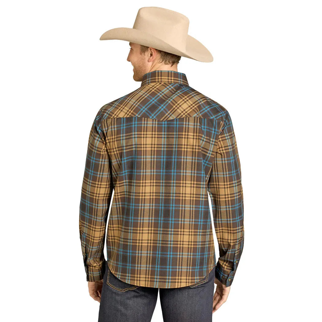 Rock & Roll Men's Tek Western Brushed Plaid Flannel Long Sleeve Shirt - Brown
