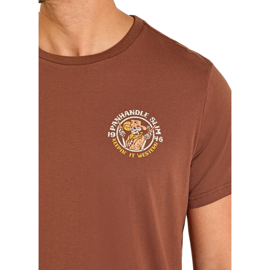 Panhandle Men's Short Sleeve Keepin' It Western Graphic Tee Shirt- Brown