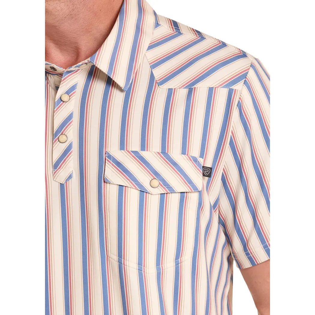 Rock &amp; Roll Mens Western Stripe Short Sleeve Pocket Polo Shirt - White/Red