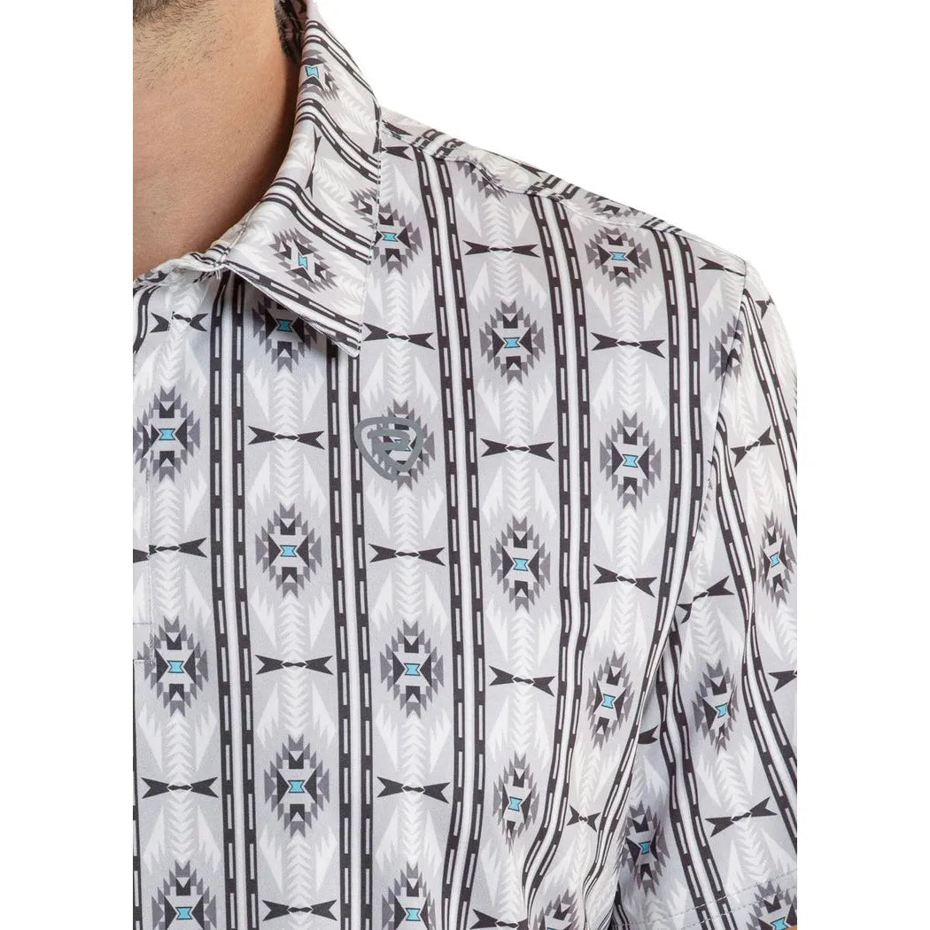 Rock & Roll Mens Aztec Printed Short Sleeve Polo Shirt - Light Grey