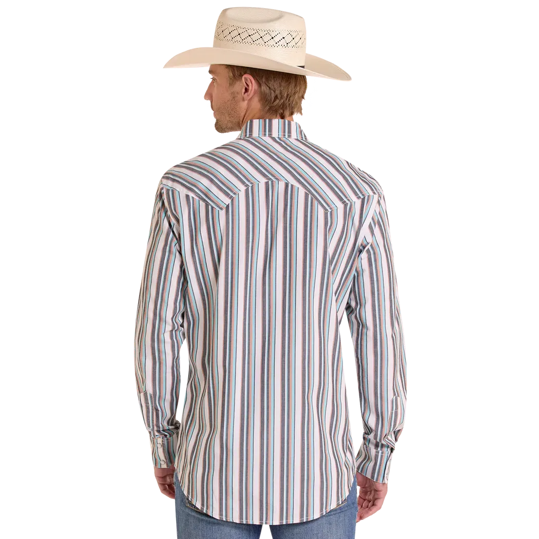 Rock & Roll Men's Koe Wetzel Dobby Striped LS Snap Shirt - Multicoloured
