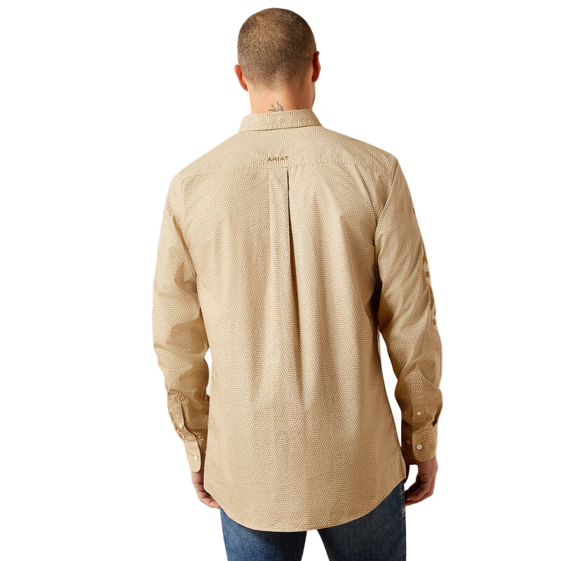 Ariat Men's Team Penn Fitted Long Sleeve Shirt - Khaki/Light Brown