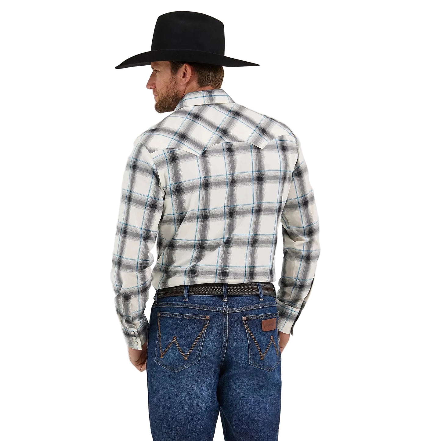 Wrangler Men's Retro Western Sawtooth Snap Pocket Long Sleeve Shirt - Cream Contrast