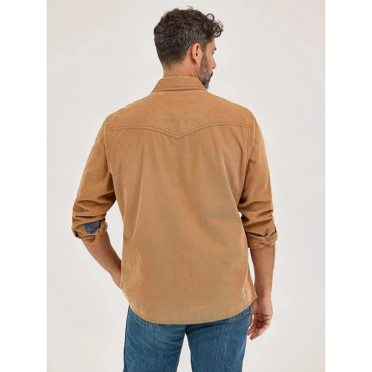 Wrangler Men's Long Sleeve Retro Premium Western Snap Corduroy Shirt - Sandy Brown