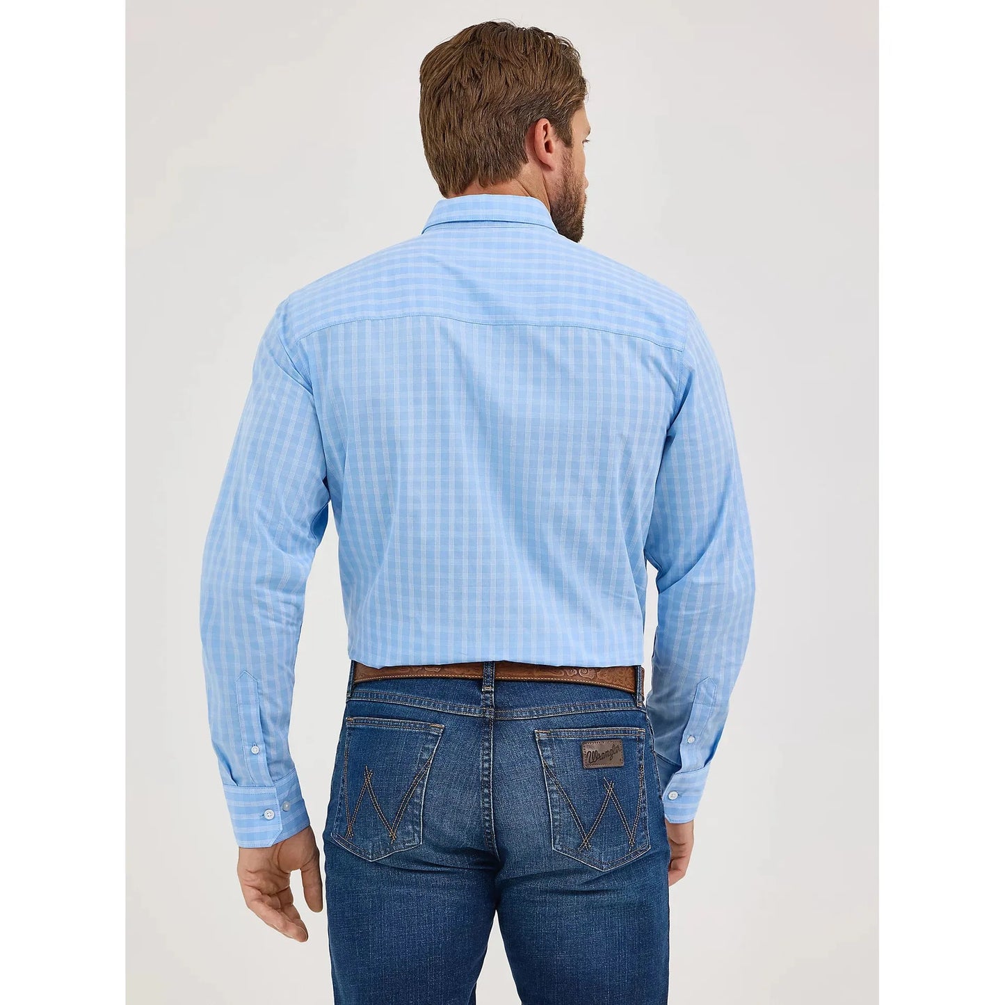 Wrangler Men's Cody Johnson One Pocket Button Down Long Sleeve Shirt - French Blue Check