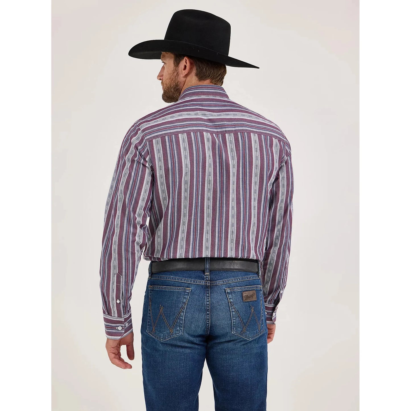 Wrangler Men's Cody Johnson One Pocket Button Down Long Sleeve Shirt - Mauve Stripes