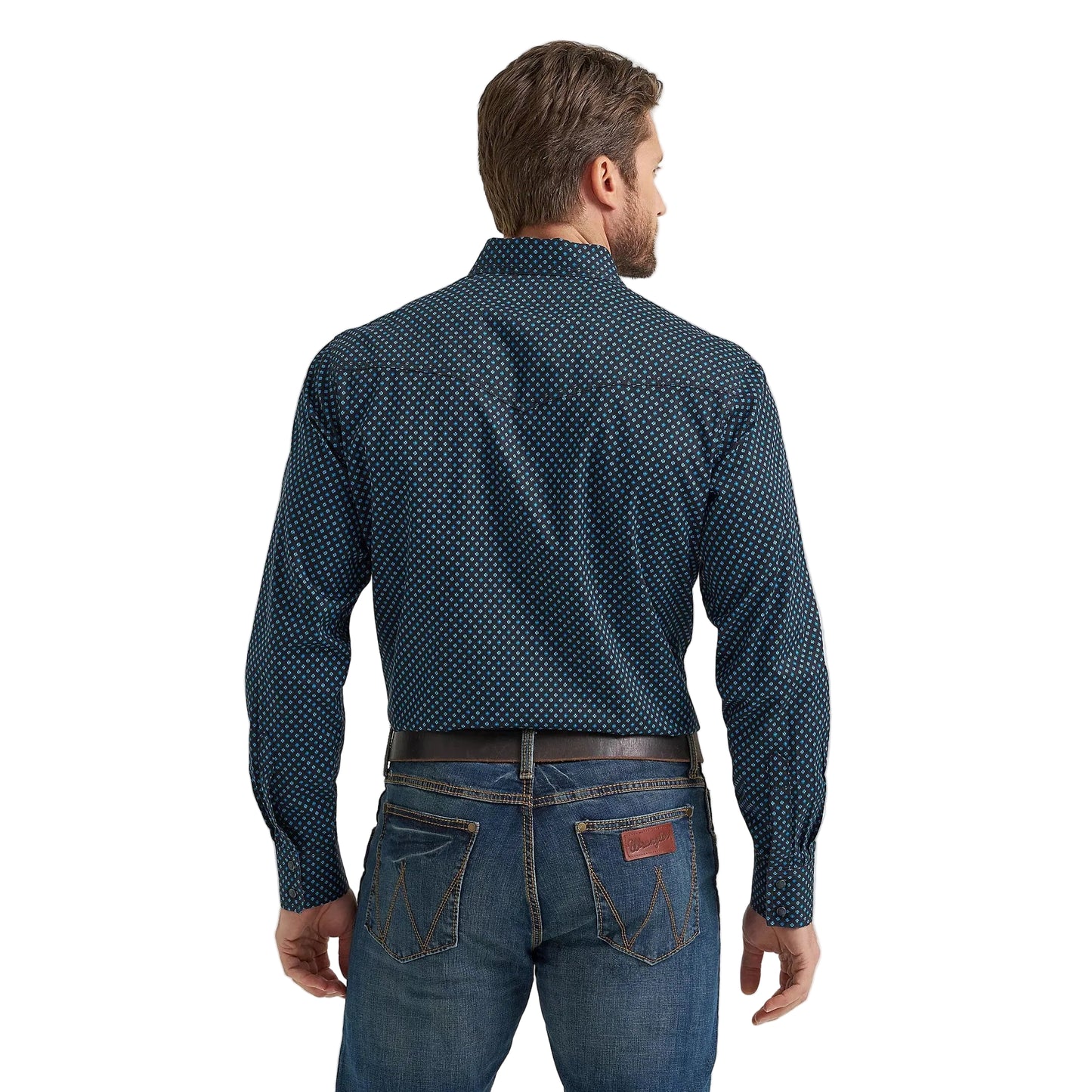 Wrangler Men's Retro Premium Western Printed Long Sleeve Snap Shirt - Midnight Navy