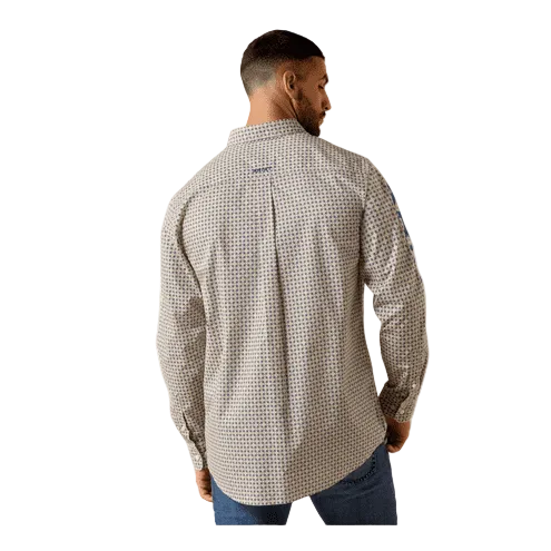 Ariat Men's Team Welles Long Sleeve Fitted Shirt - Khaki/Dark Blue