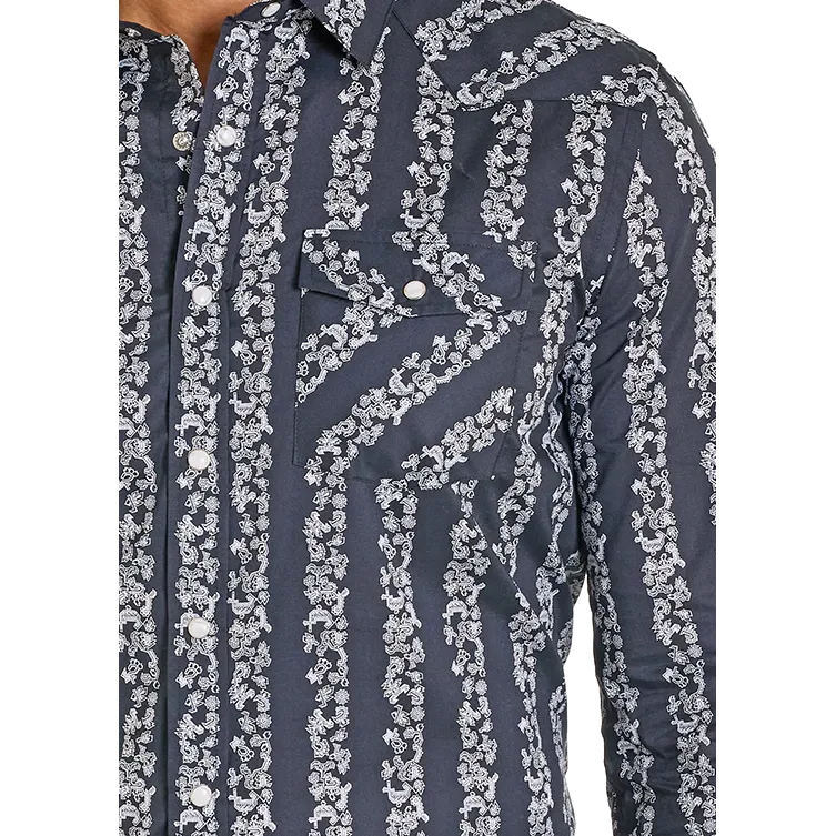 Panhandle Men's Modern Vintage Southwest Striped Long Sleeve Snap Shirt - Black