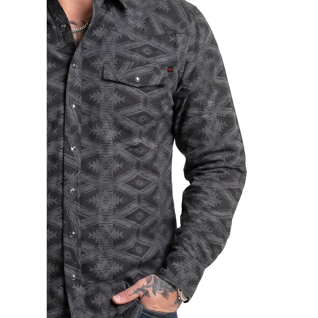 Rock & Roll Men's Koe Wetzel X Tek Western Aztec Long Sleeve Shirt - Charcoal
