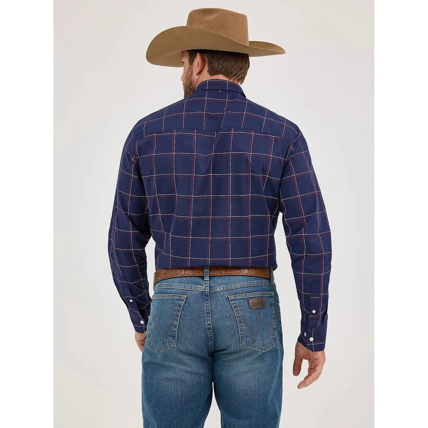 Wrangler Men's Cody Johnson One Pocket Button Down Long Sleeve Shirt - Navy Plaid