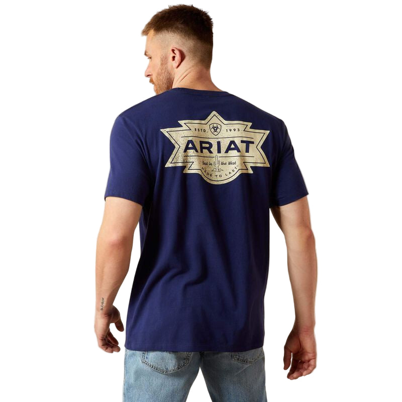 Ariat Men's Mesa Motif Lockup Short Sleeve Tee Shirt - Medieval Blue