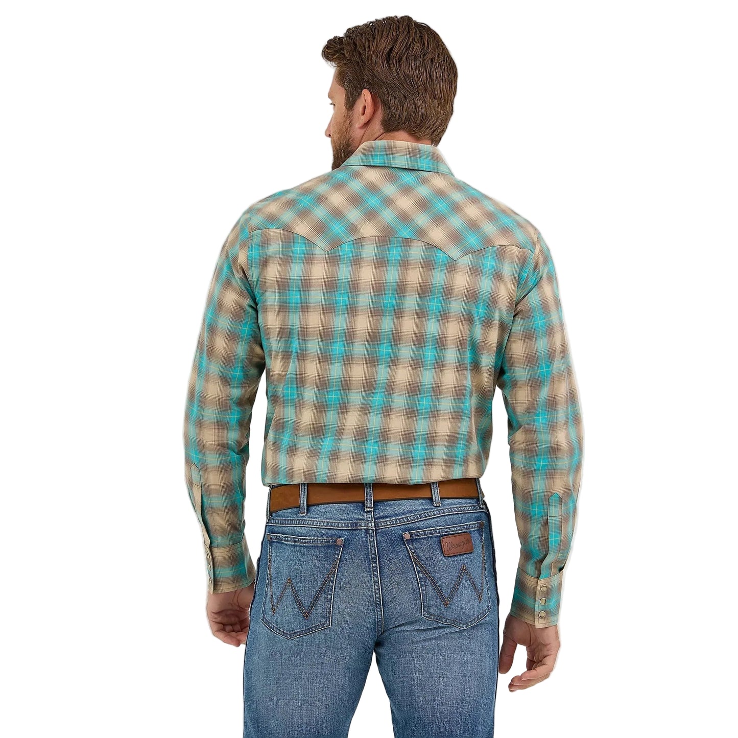 Wrangler Men's Retro Western Sawtooth Snap Pocket Long Sleeve Shirt - Tan/Aqua