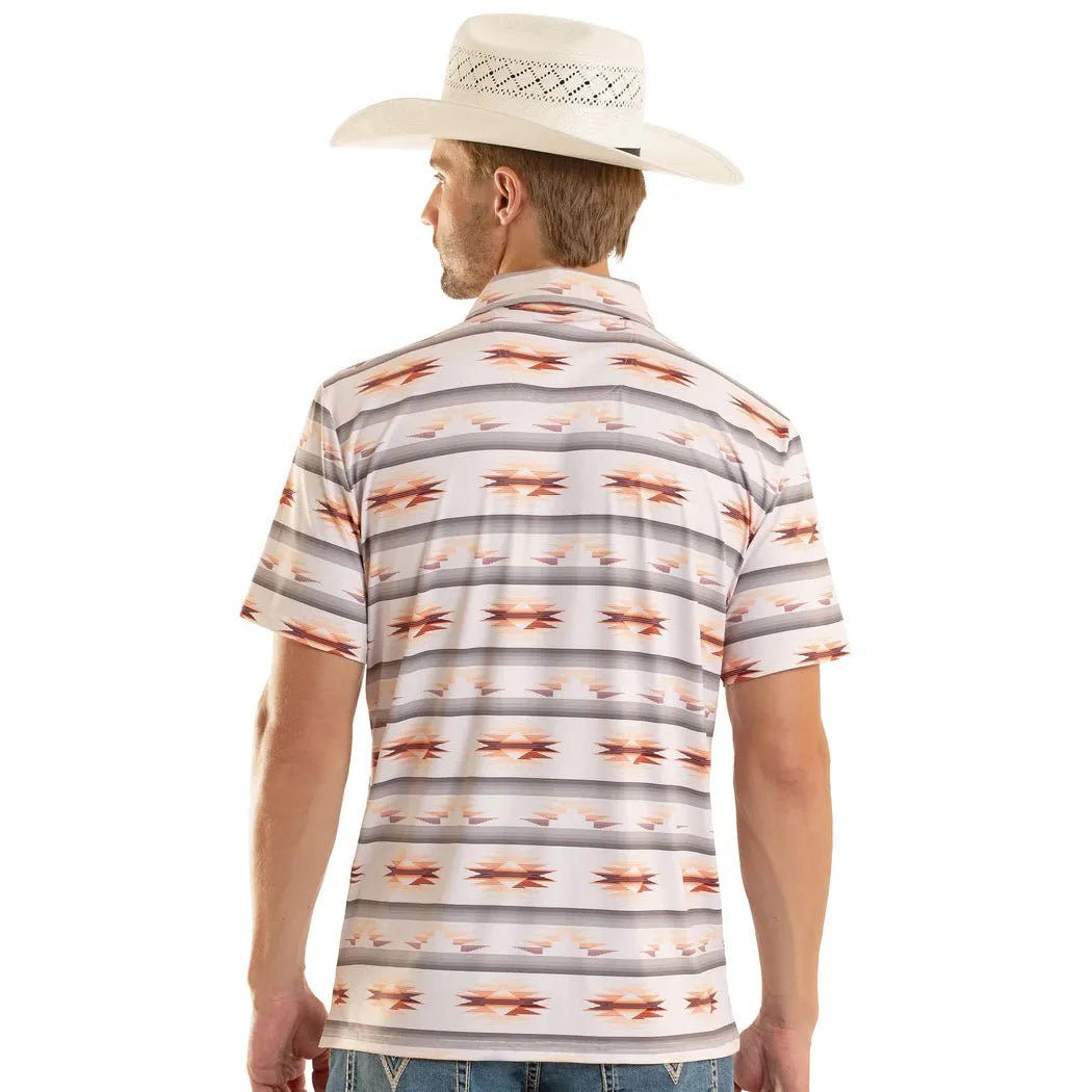 Rock & Roll Mens Aztec Printed Short Sleeve Polo Shirt - White