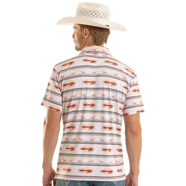Rock &amp; Roll Mens Aztec Printed Short Sleeve Polo Shirt - White