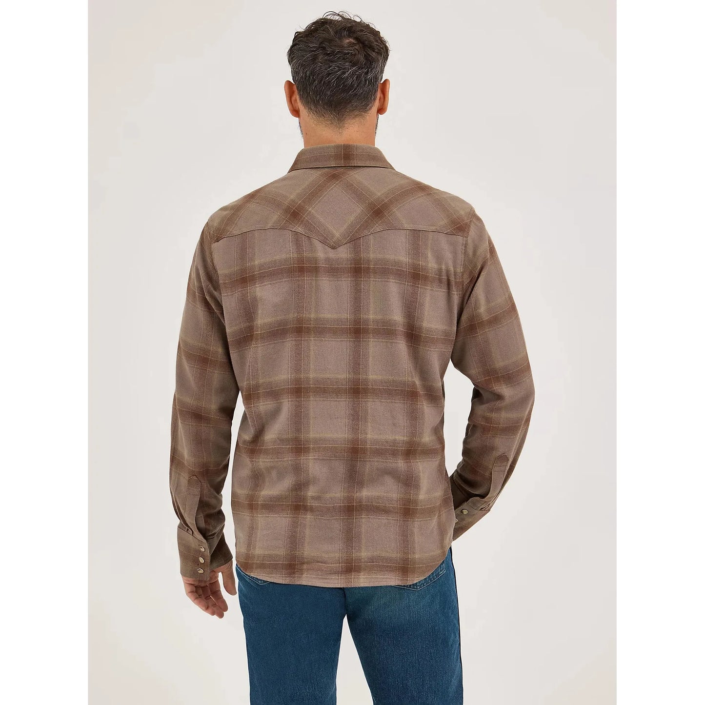 Wrangler Men's Retro Western Plaid Flannel Long Sleeve Snap Shirt - Clay Brown