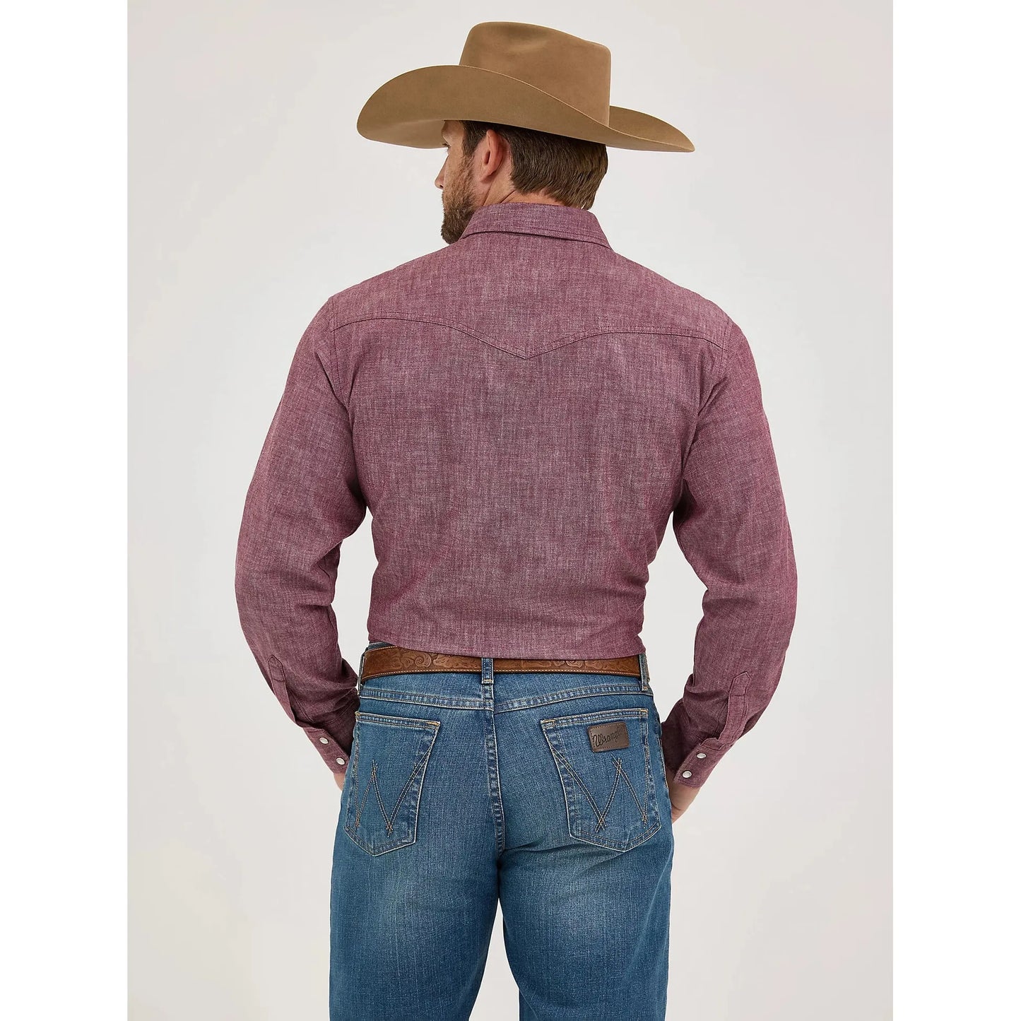 Wrangler Men's Cody Johnson Two Pocket Western Long Sleeve Snap Shirt - Burgundy