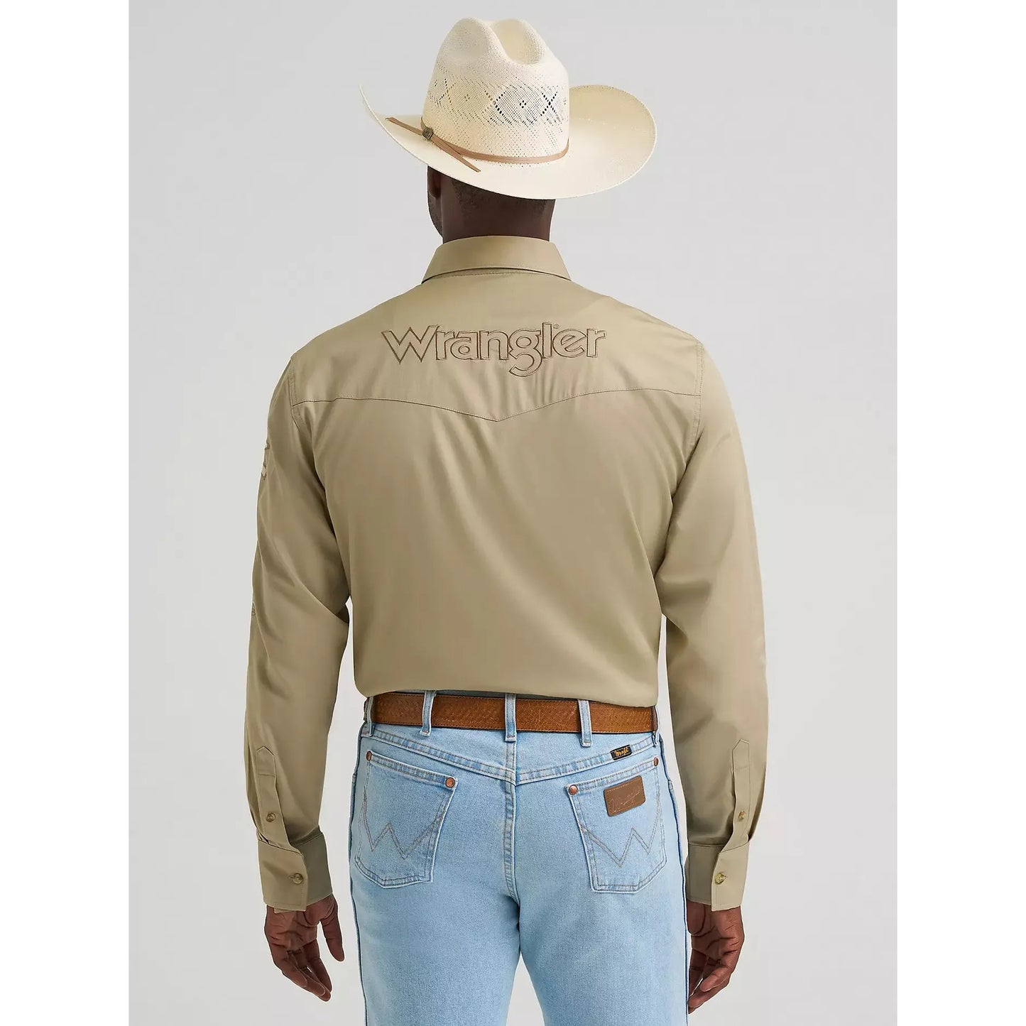 Wrangler Men's Logo Long Sleeve Button Down Solid Shirt - Khaki - Irvine Tack & Western Wear