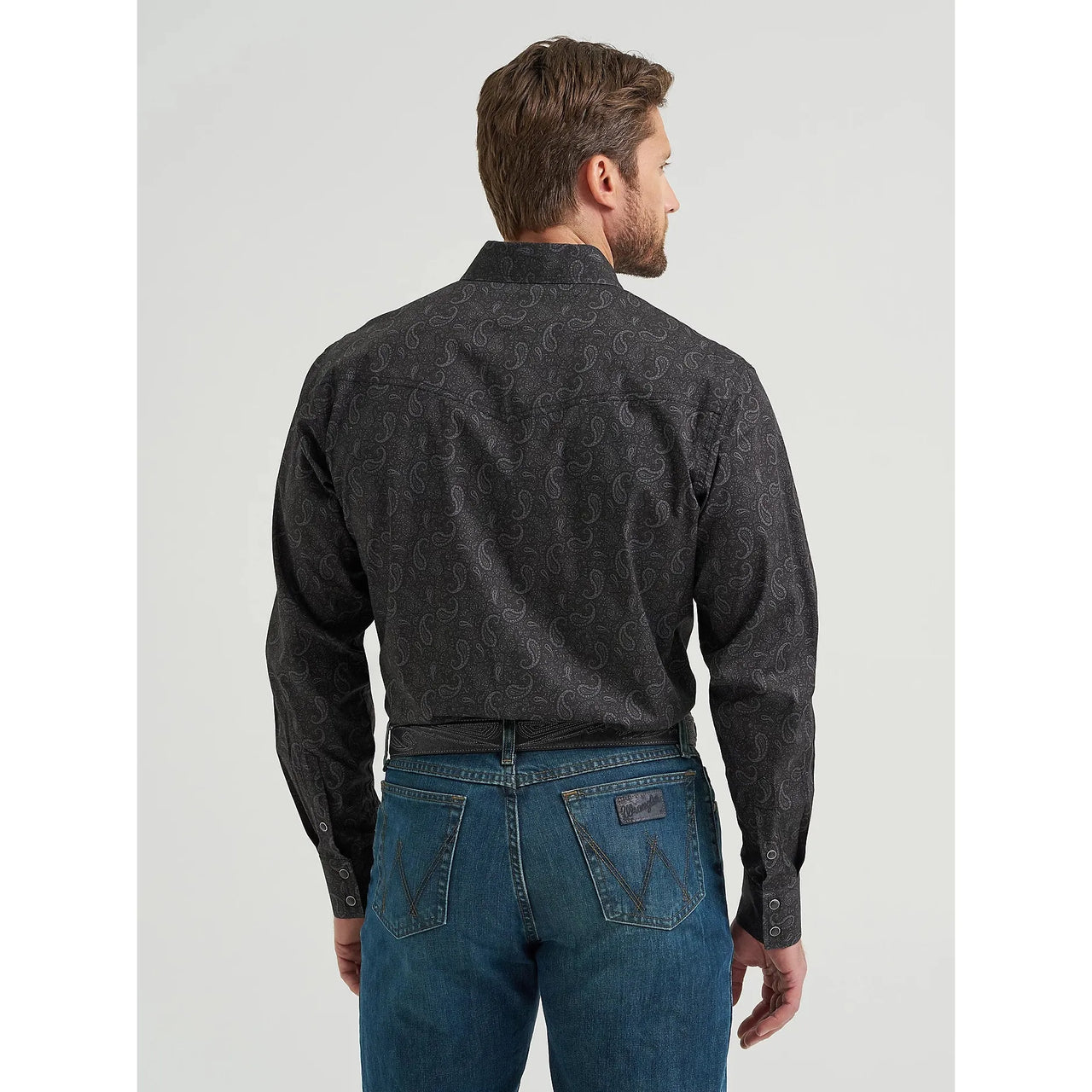 Wrangler Men's 20X Competition Advanced Comfort Long Sleeve Western Snap Print Shirt-Black Paisley