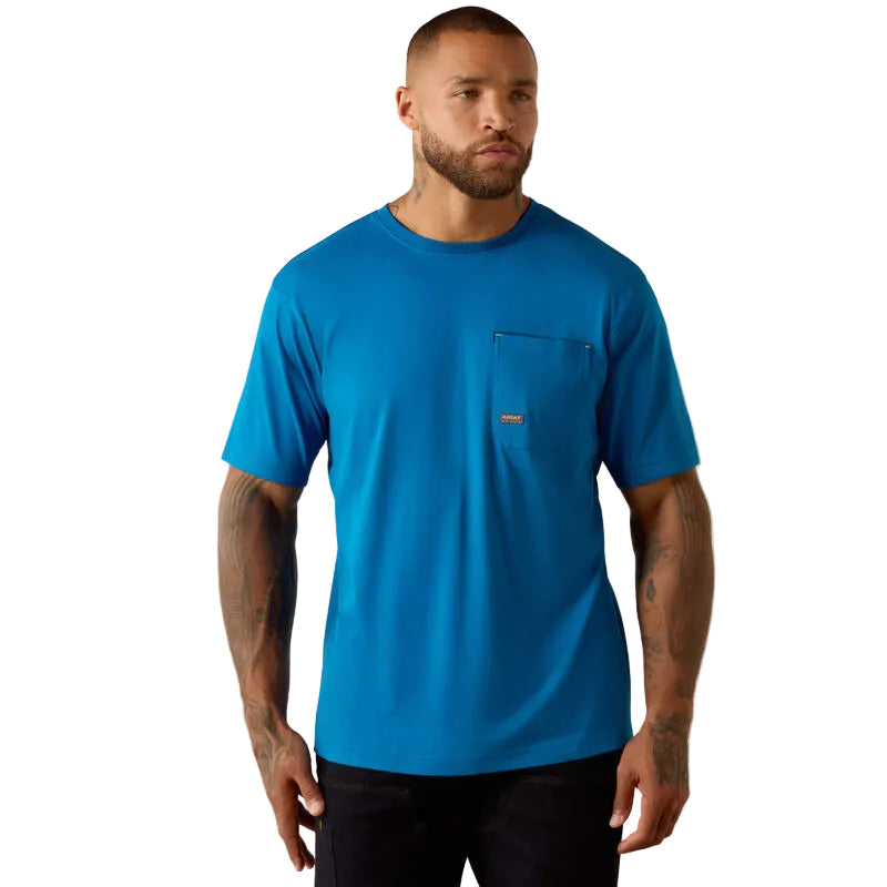 Ariat Men's Rebar Workman Graveyard Short Sleeve Tee Shirt - Mykonos Blue