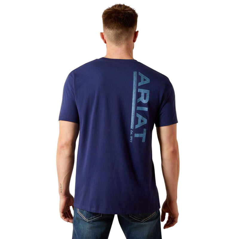 Ariat Men's New Vertical Logo Short Sleeve Tee Shirt - Medieval Blue
