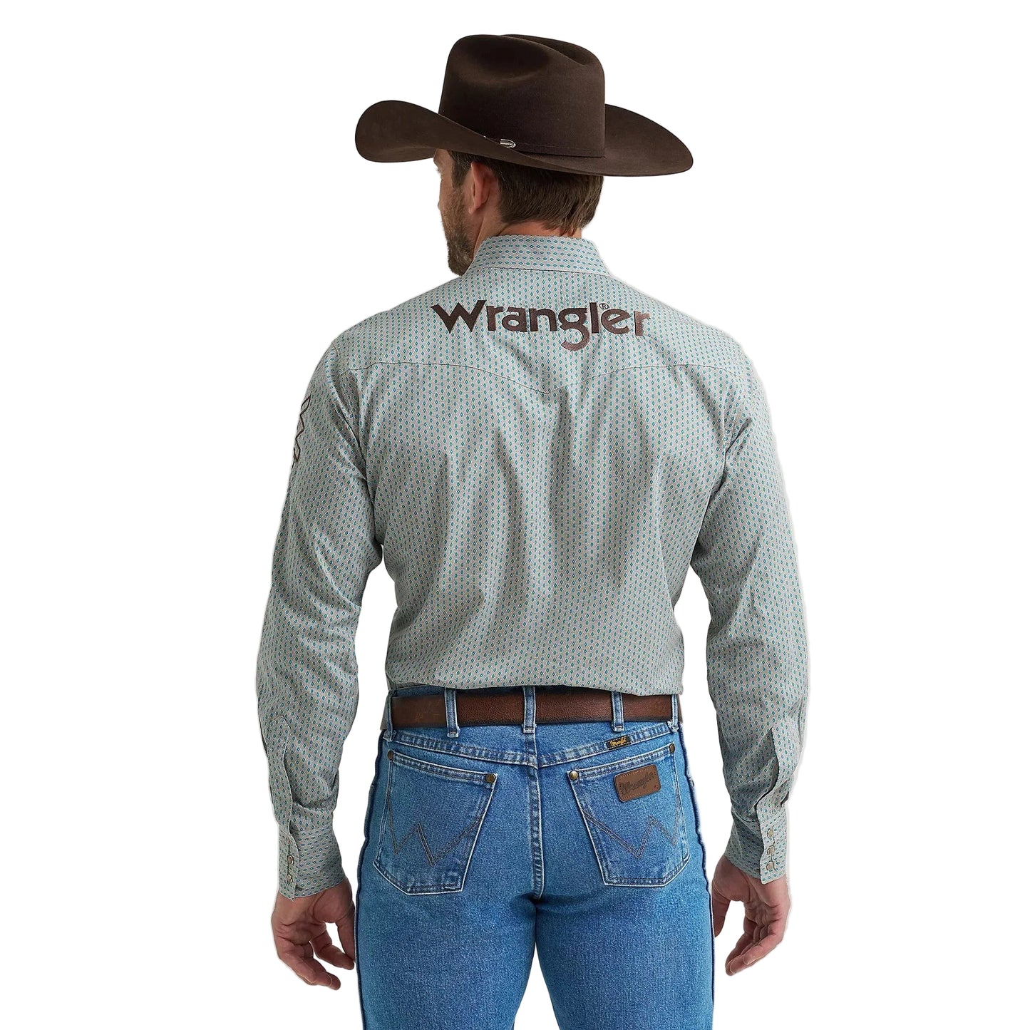 Wrangler Men's Logo Long Sleeve Western Snap Shirt - Peacock