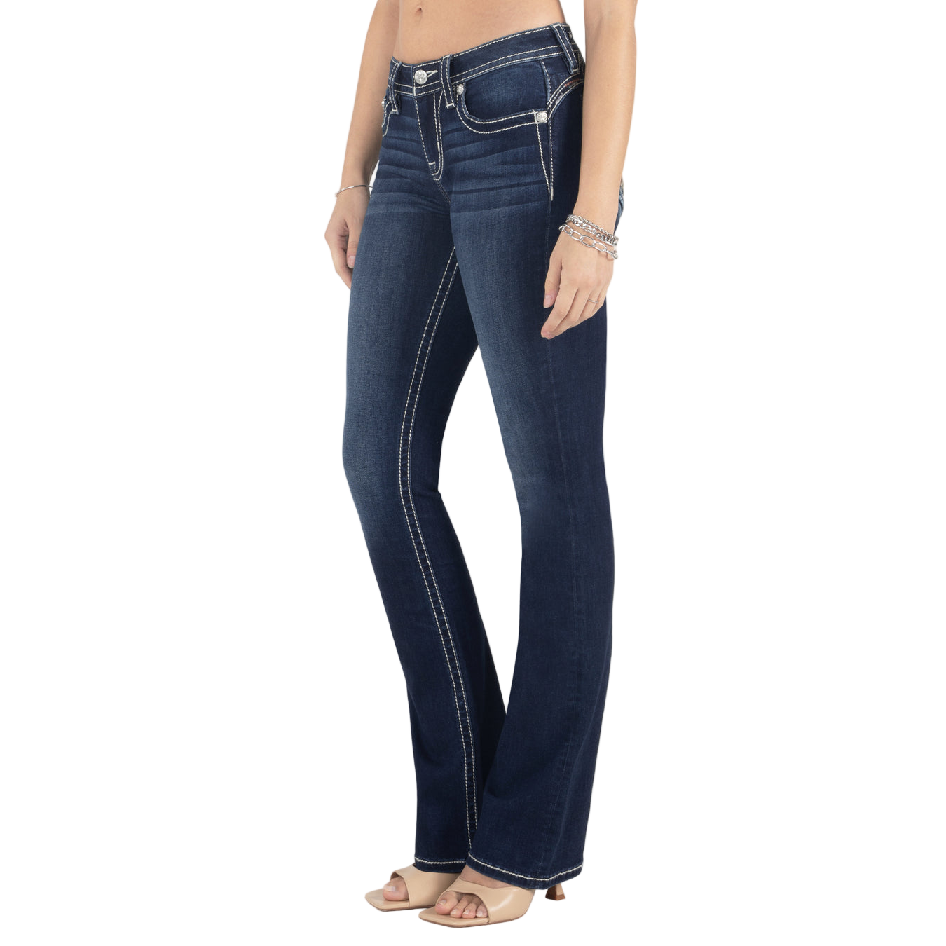 Miss Me Women's Berry & Gold Mid Rise Bootcut Jeans - Dark Wash
