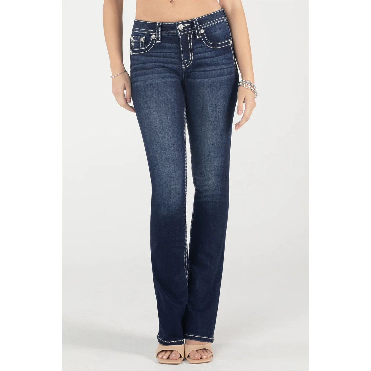 Miss Me Women's Berry & Gold Mid Rise Bootcut Jeans - Dark Wash