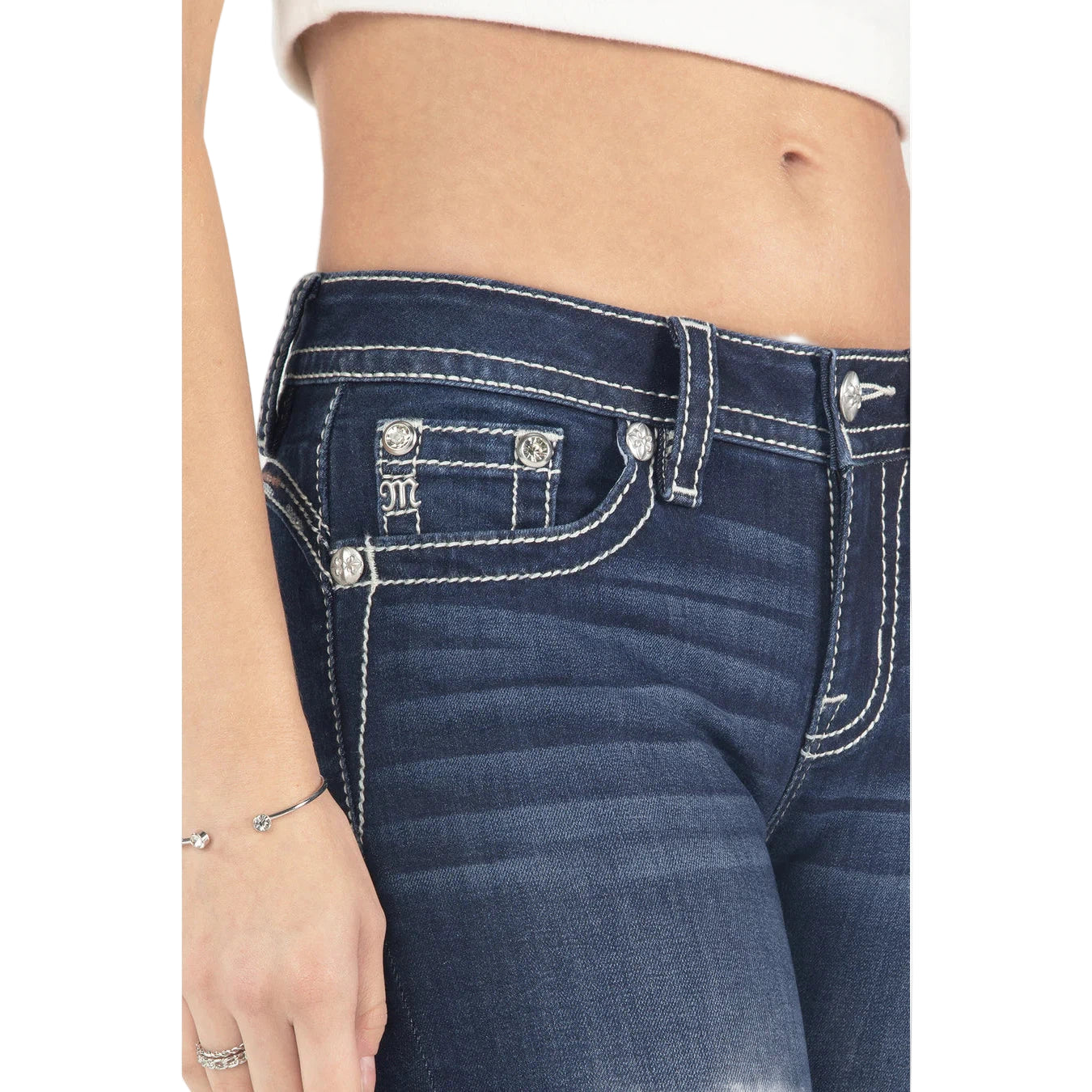 Miss Me Women's Berry & Gold Mid Rise Bootcut Jeans - Dark Wash
