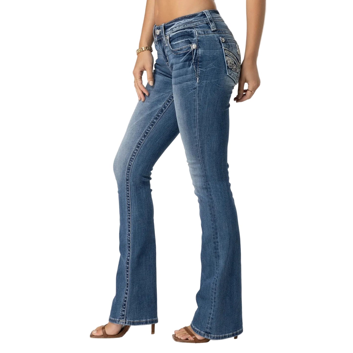 Miss Me Women's Mid Rise Rosie Boot Cut Jeans - Medium Wash