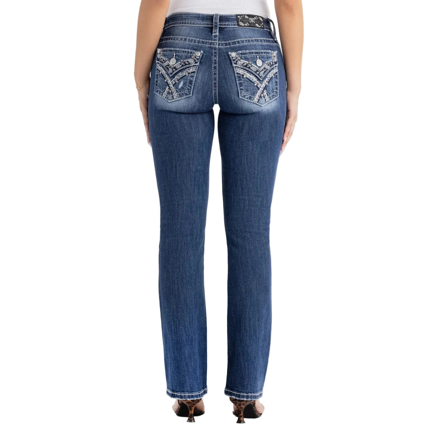 Miss Me Women's Mid Rise Crissy Skye Boot Cut Jeans - Dark Wash