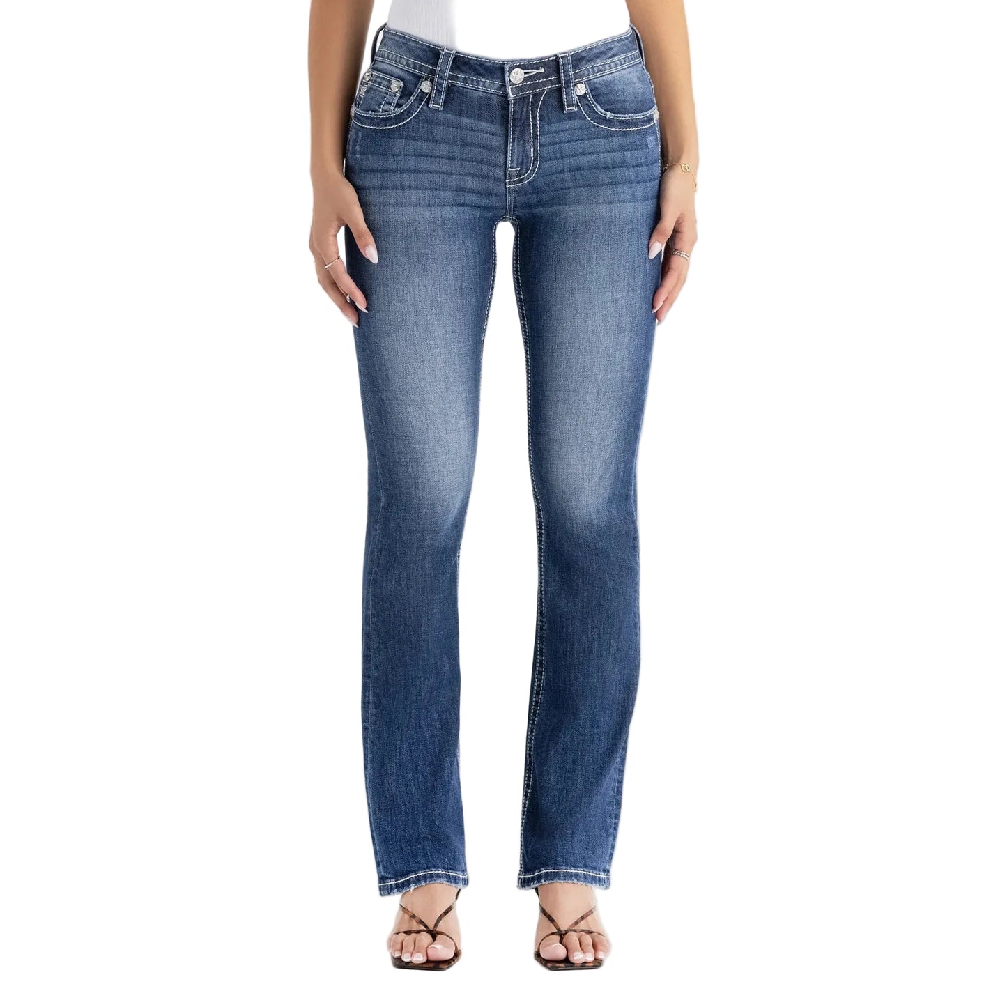 Miss Me Women's Mid Rise Crissy Skye Boot Cut Jeans - Dark Wash