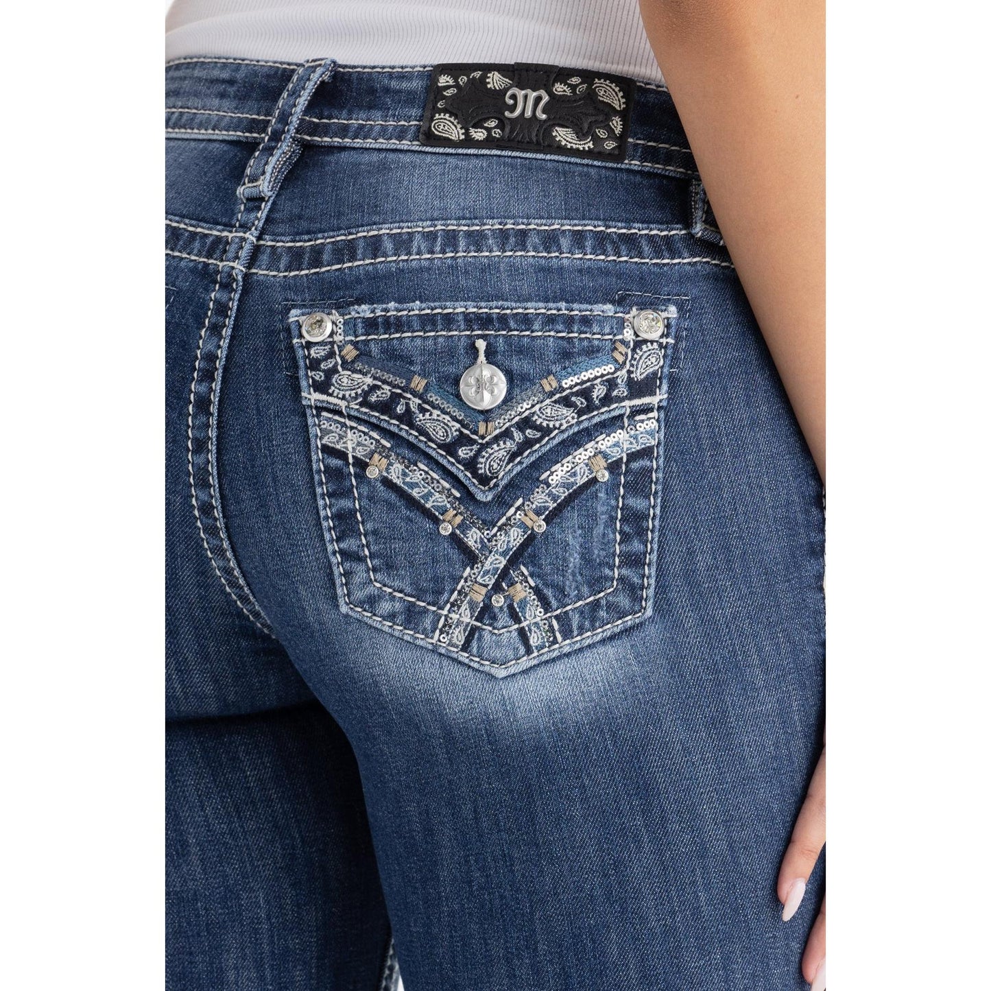 Miss Me Women's Mid Rise Crissy Skye Boot Cut Jeans - Dark Wash