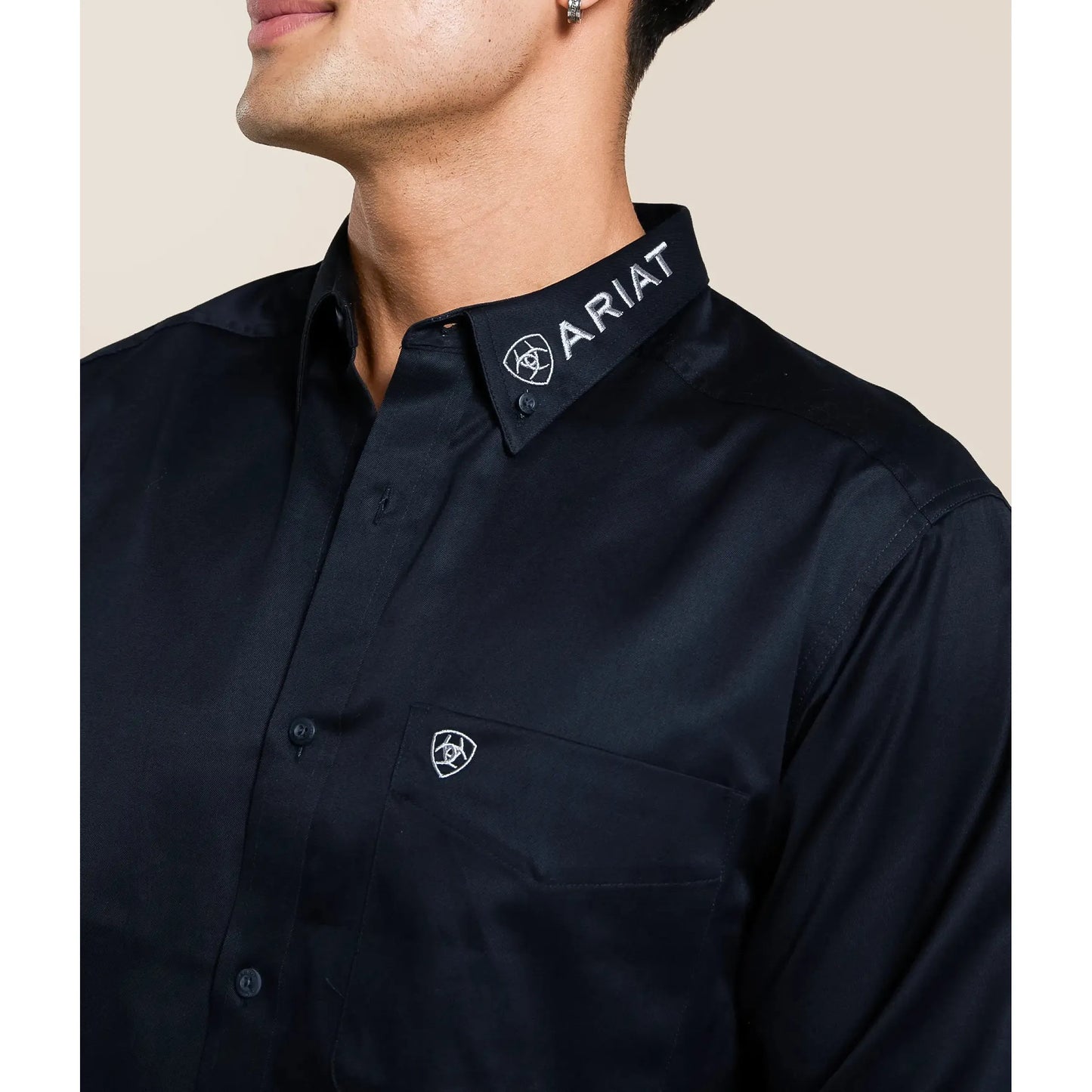 Ariat Men's Long Sleeve Team Logo Twill Fitted Shirt - Black/Grey