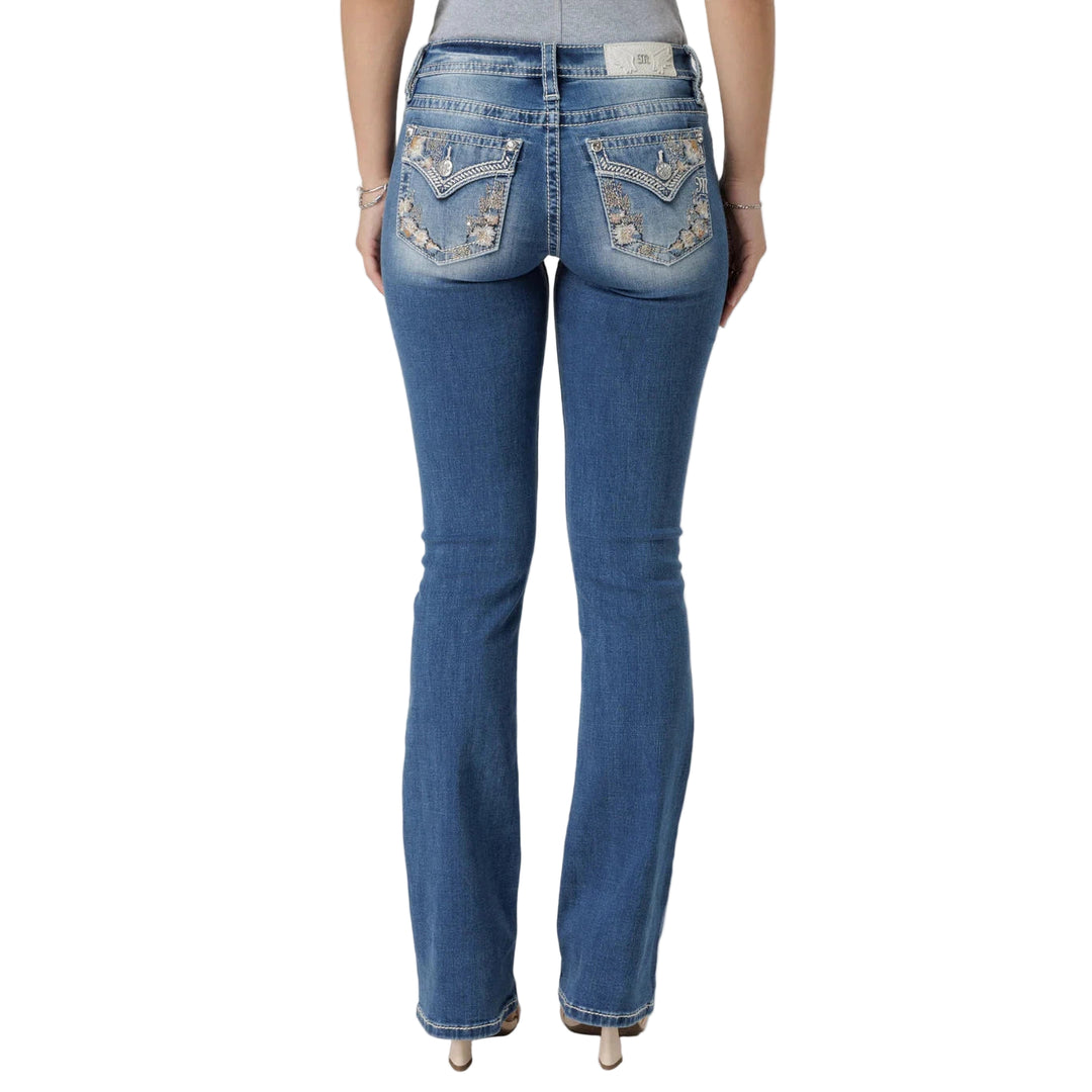Miss Me Mid-Rise Featherington Floral Bootcut  Bootcut Jeans - Medium Wash