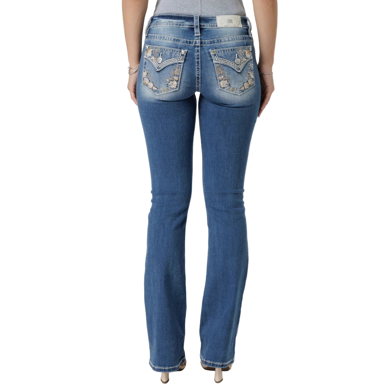 Miss Me Mid-Rise Featherington Floral Bootcut  Bootcut Jeans - Medium Wash