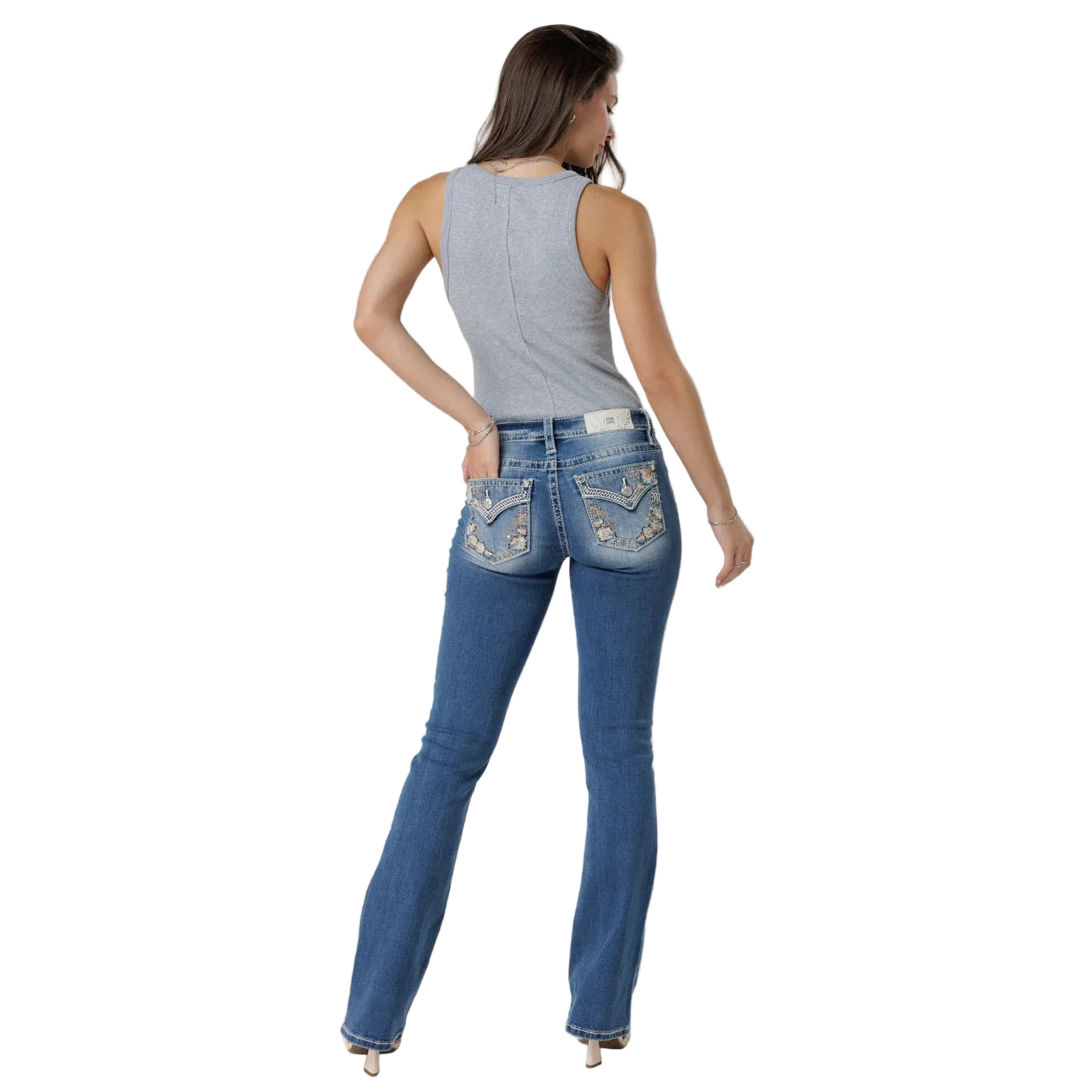 Miss Me Mid-Rise Featherington Floral Bootcut  Bootcut Jeans - Medium Wash