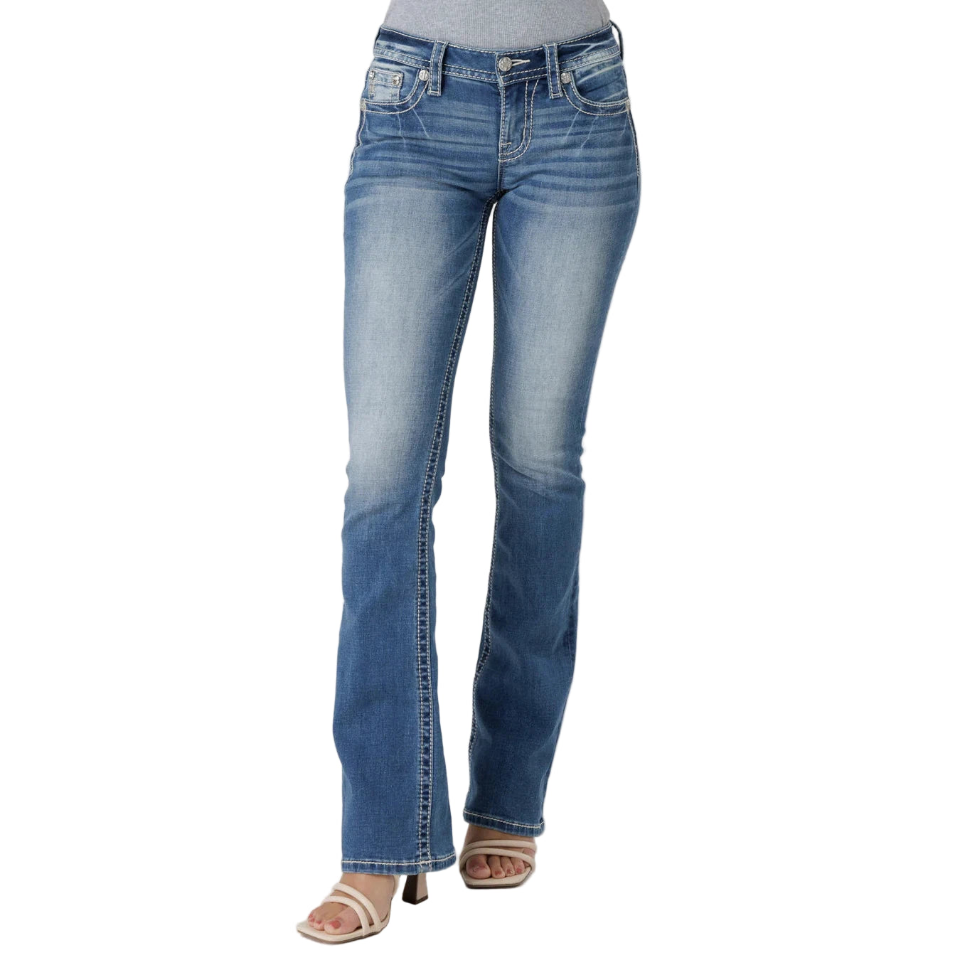 Miss Me Mid-Rise Featherington Floral Bootcut  Bootcut Jeans - Medium Wash