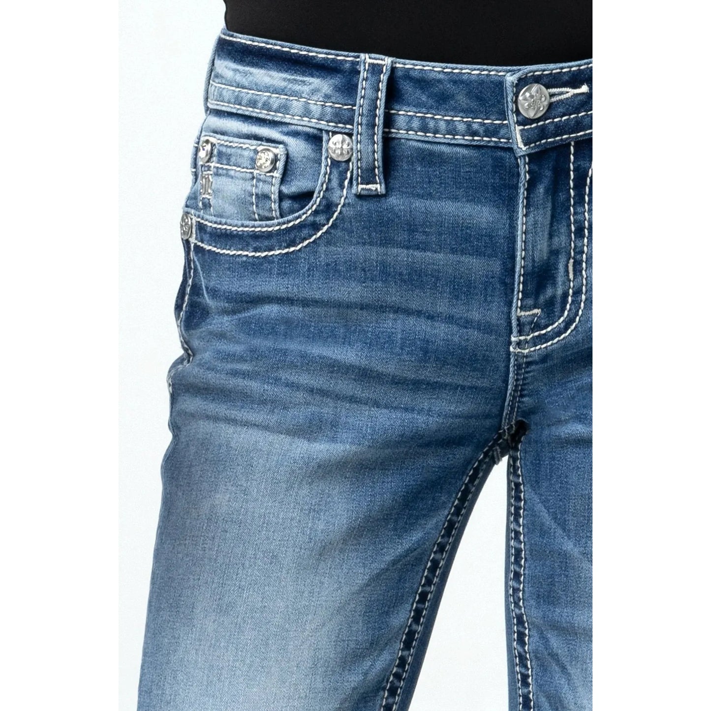 Miss Me Women's Mid Rise Seraphina Boot Cut Jeans- Medium Wash