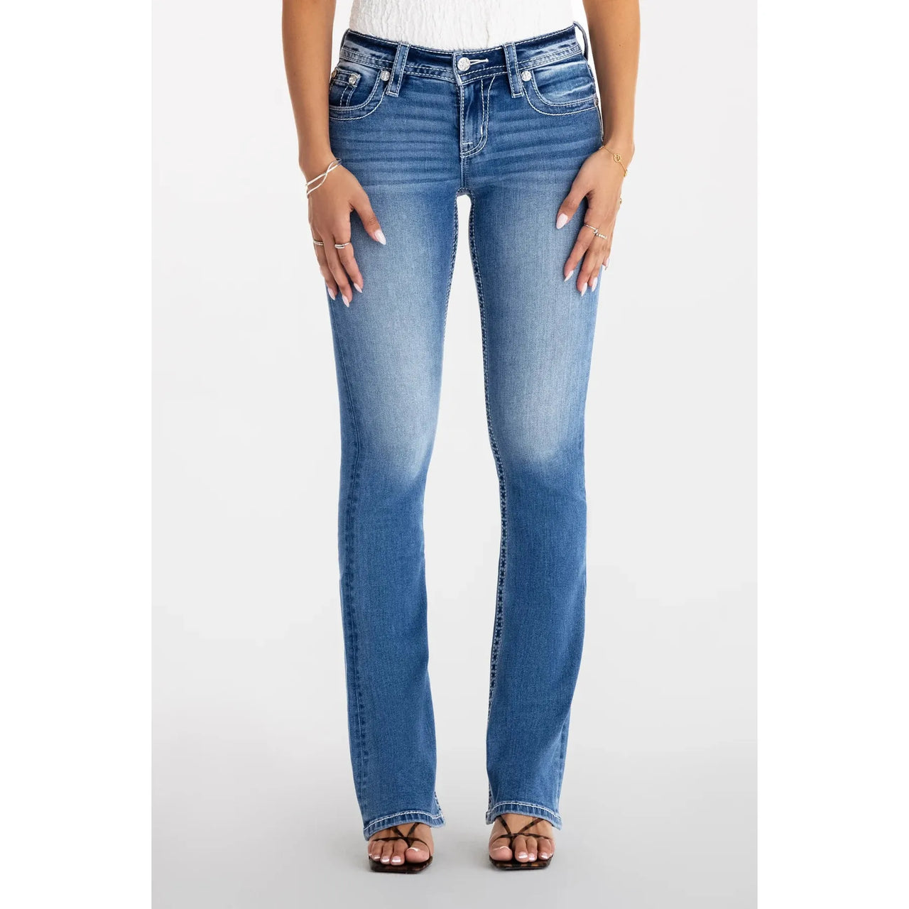Miss Me Women's Mid Rise Maddox Boot Cut Jeans- Medium Wash