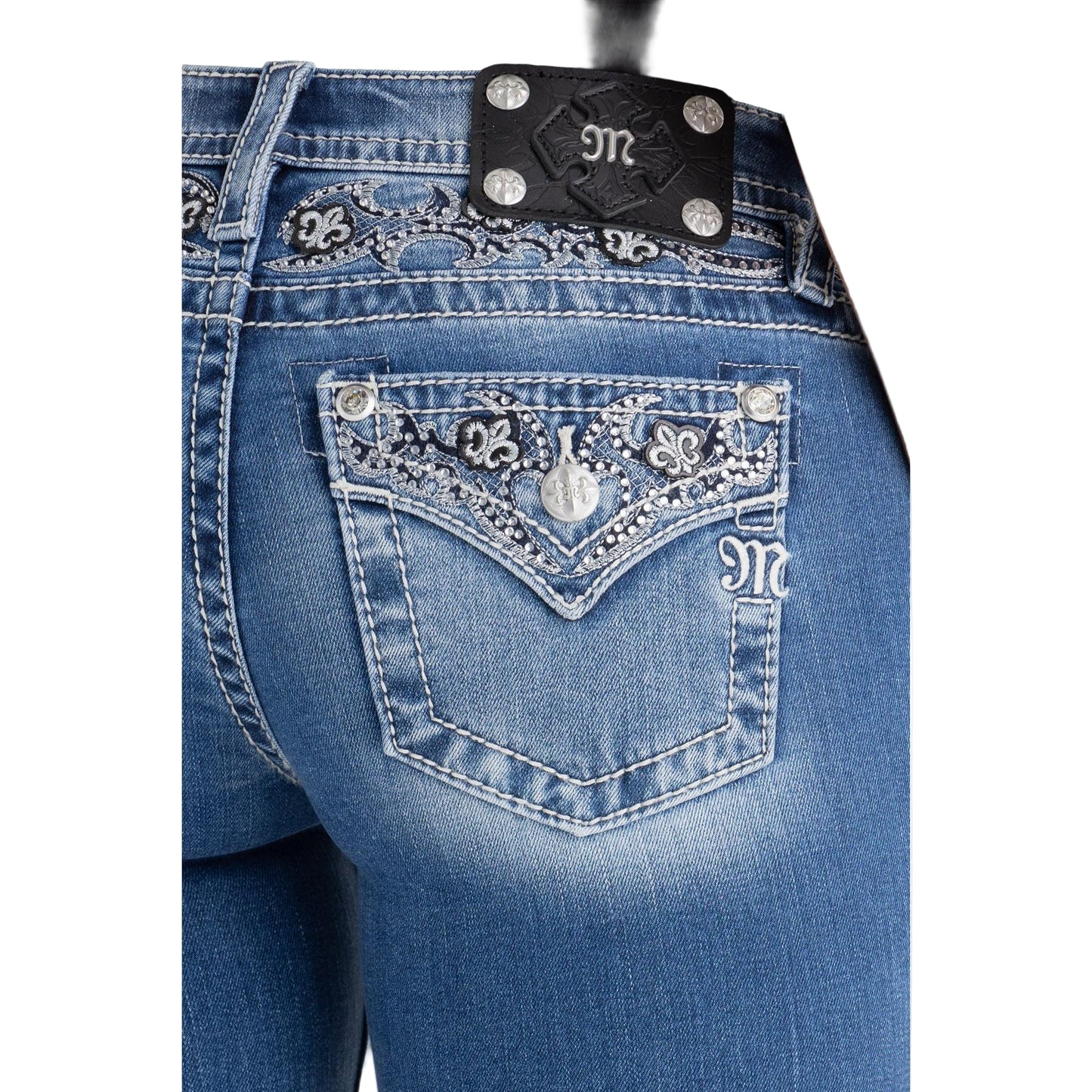 Miss Me Women's Mid Rise Solene Fleur Boot Cut Jeans - Medium Wash