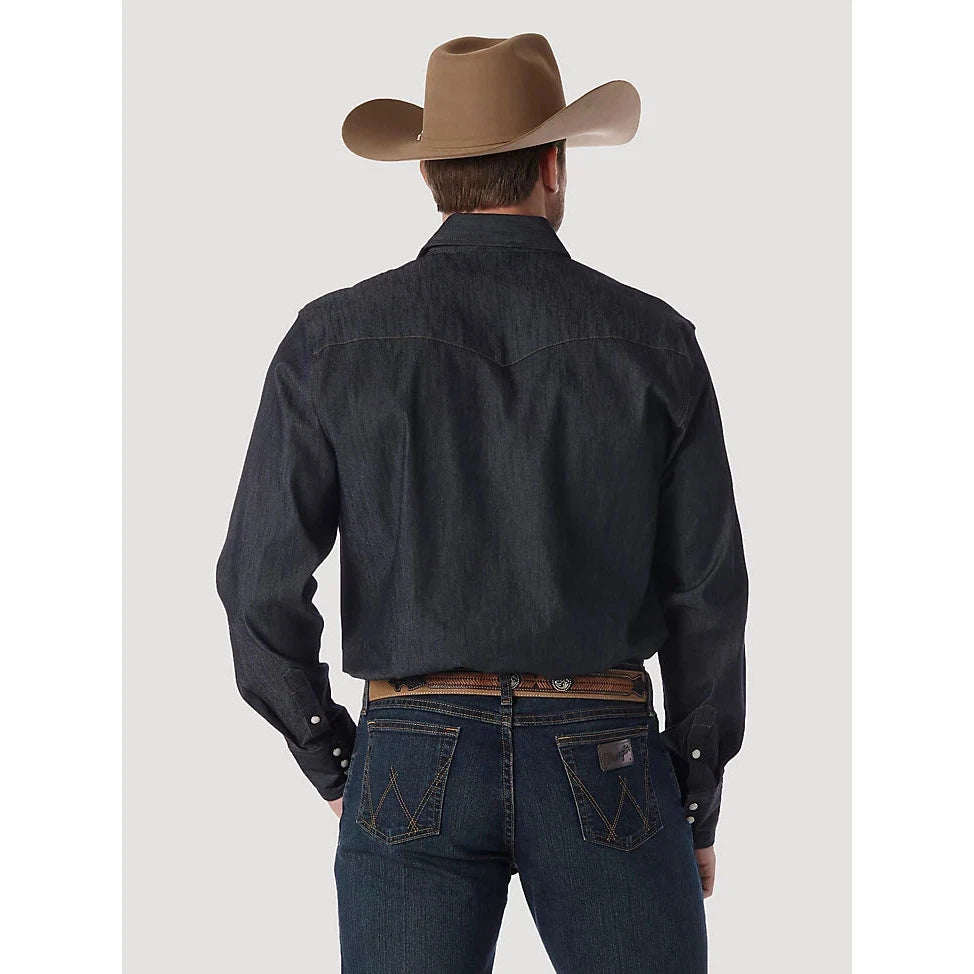 Wrangler Men's Premium Performance Advanced Comfort Cowboy Cut Long Sleeve Spread Collar Solid Shirt - Denim