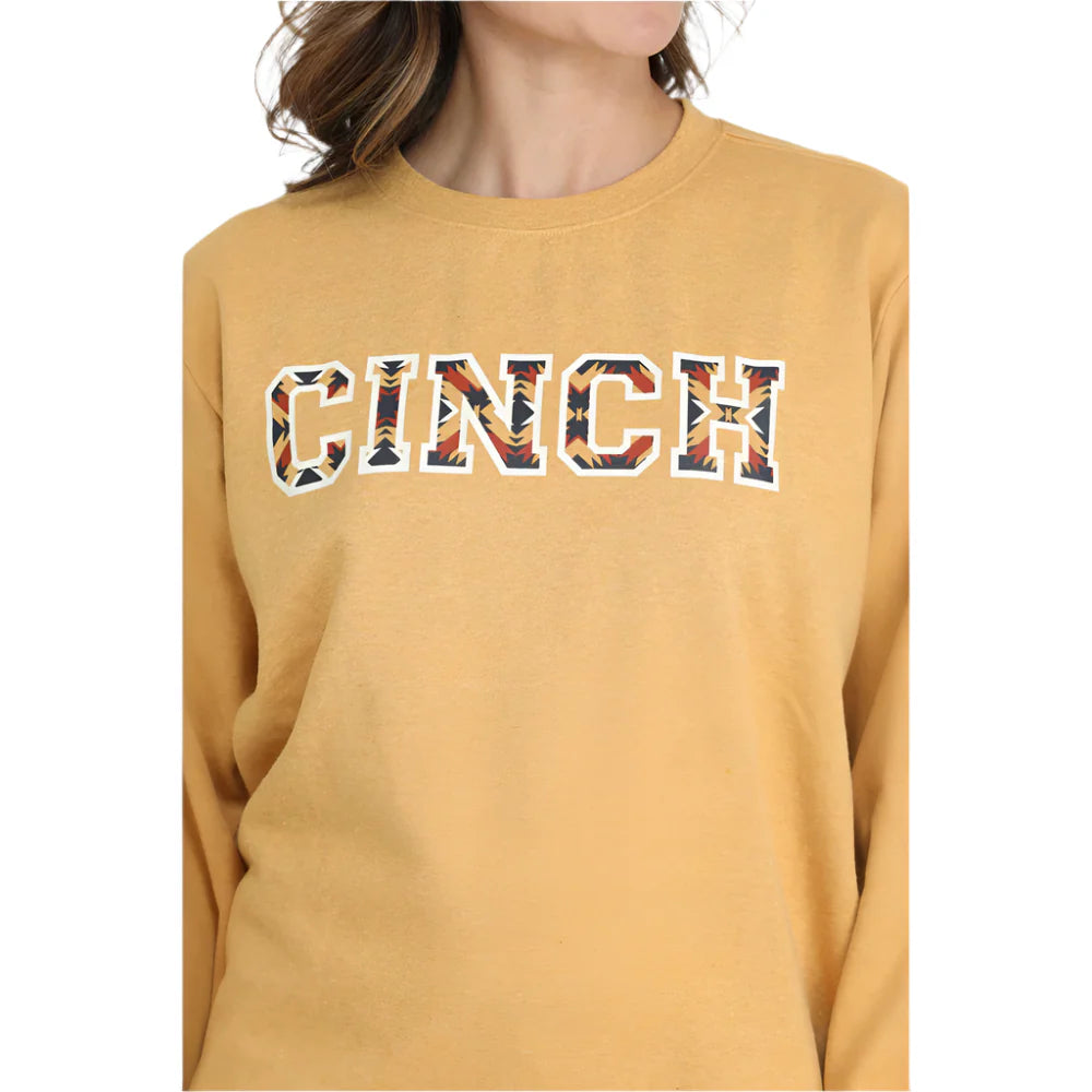 Cinch Women's Long Sleeve Logo Sweatshirt- Gold